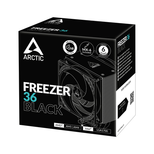 Arctic Freezer 36 Black, CPU cooler, Intel LGA 1700, AMD AM4, AM5