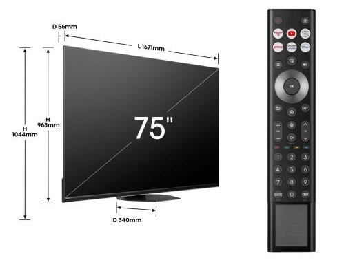Hisense MiniLED televizor 75U8NQ, 4K Ultra HD, Smart TV, VIDAA Smart OS, Dolby Atmos, DTS Virtual X decoding