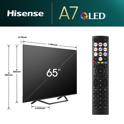 Hisense QLED televizor 65A7NQ, 4K Ultra HD, Smart TV, VIDAA Smart OS, Dolby Atmos, DTS Virtual X decoding