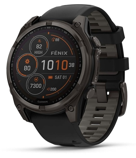 GARMIN Fenix 8 Solar Sapphire pametni sat, 47 mm, Titanium Black, sivi remen, 010-02906-11