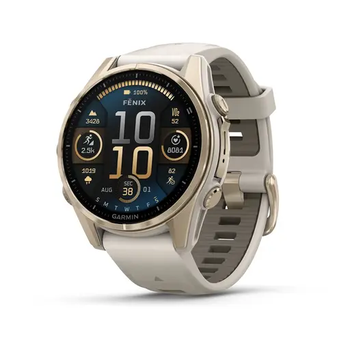 GARMIN Fenix 8 AMOLED Sapphire pametni sat, 43 mm, Sapphire, zlatno/sivi remen, 010-02903-11