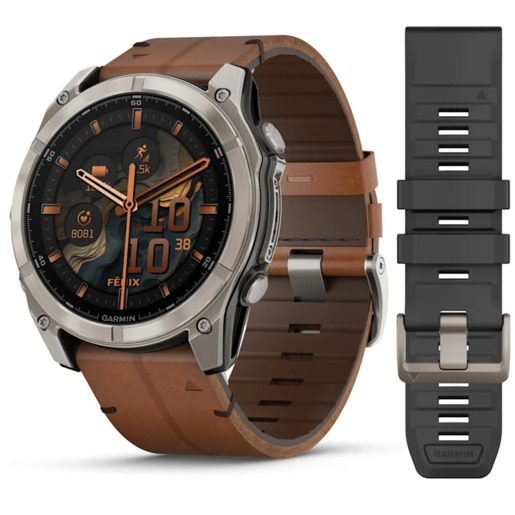 GARMIN Fenix 8 AMOLED Sapphire pametni sat, 51 mm, Titanium, smeđi remen, 010-02905-40