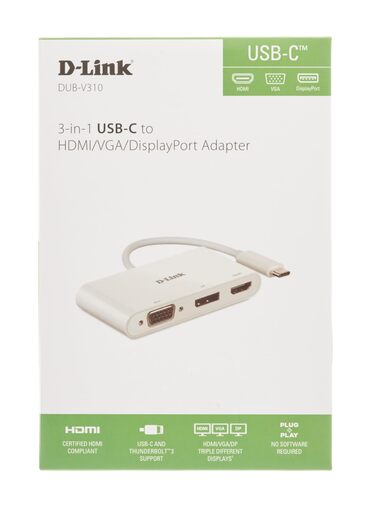 D-Link USB-C Hub 3 u 1 DUB-V310, type C na VGA, HDMI, DP
