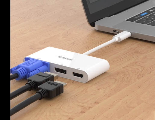 D-Link USB-C Hub 3 u 1 DUB-V310, type C na VGA, HDMI, DP