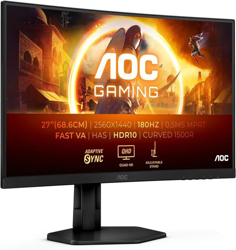 AOC monitor CQ27G4X gaming zakrivljeni, 27, QHD, 300 cd/m2, Adaptive Sync, HDR10, DP, HDMI, 180 Hz, 0.5 ms