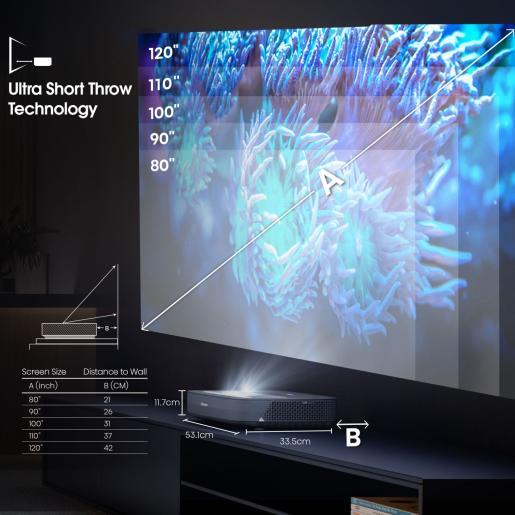 Hisense Smart Laser projektor PL1, 4K Ultra HD, VIDAA U6, Dolby Atmos, X-Fusion™ laserksa tehnologija,  80 - 120 inča projekcije