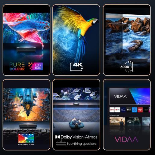 Hisense Smart Laser projektor PL1, 4K Ultra HD, VIDAA U6, Dolby Atmos, X-Fusion™ laserksa tehnologija,  80 - 120 inča projekcije