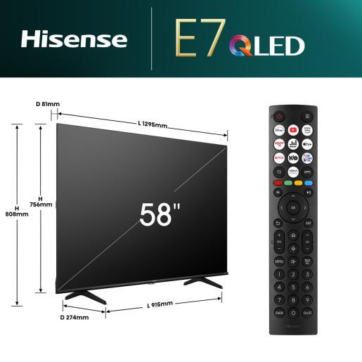 Hisense QLED televizor 58E7NQ, 4K Ultra HD, Smart TV, Dolby Vision, Quantum Dot Colour, Crni  **MODEL 2024**