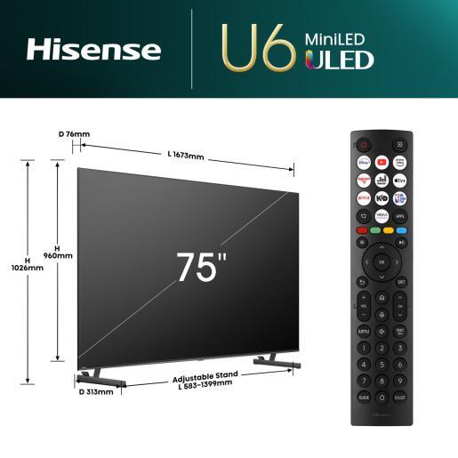 Hisense Mini LED televizor 75U6NQ, 4K Ultra HD, Smart TV, VIDAA Smart OS, Full Array Local Dimming, Hi-View Engine with AI Picture, Quantum Dot Colour, Tamno Sivi