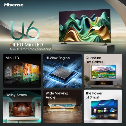 Hisense Mini LED televizor 75U6NQ, 4K Ultra HD, Smart TV, VIDAA Smart OS, Full Array Local Dimming, Hi-View Engine with AI Picture, Quantum Dot Colour, Tamno Sivi