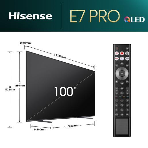 Hisense QLED televizor 100E7NQ PRO, 4K Ultra HD, Smart TV, VIDAA U7.6, Dolby Vision IQ™ HDR, Game Mode Pro 144 Hz VRR, Tamno Sivi   **MODEL 2024**