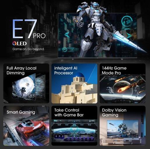 Hisense QLED televizor 100E7NQ PRO, 4K Ultra HD, Smart TV, VIDAA U7.6, Dolby Vision IQ™ HDR, Game Mode Pro 144 Hz VRR, Tamno Sivi   **MODEL 2024**