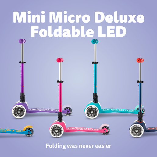 Mini Micro Deluxe Foldable LED Pink romobil