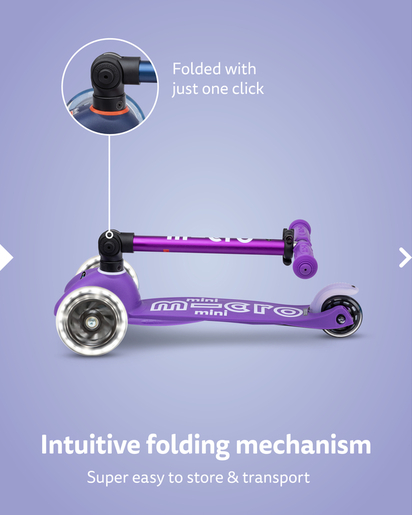 Mini Micro Deluxe Foldable LED Purple romobil