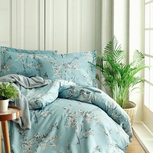 Limasso Chicory plava pamučna posteljina, single 140x200cm