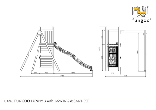 Fungoo dječje igralište set FUNNY 3 s pješčanikom i ljuljačkom