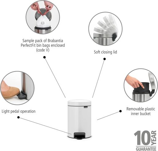 Brabantia Newicon Pedal kanta za smeće 3l, bijela 112126
