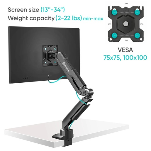 ONKRON Monitor Arm Desktop Mount for 13” to 34-Inch LCD LED Screens up to 10 Kg, Black