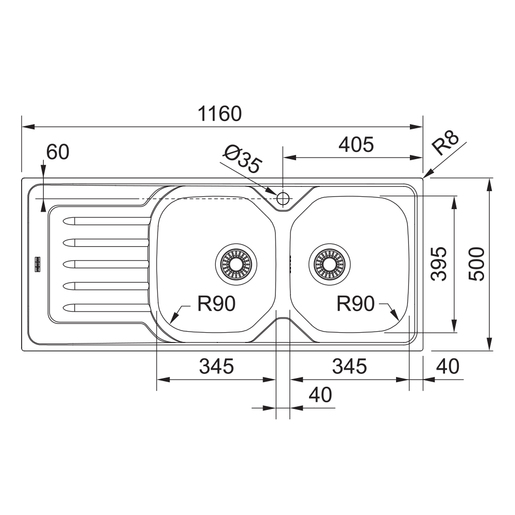 Franke sudoper Onda Line OLX 621, lijevi ocjeđivač