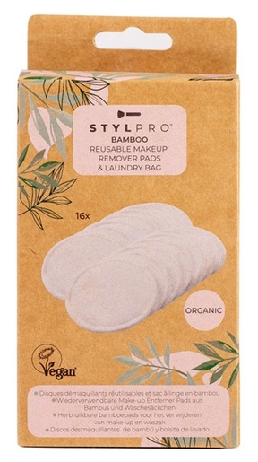 StylPro višekratni jastučići od bambusa za uklanjanje šminke (16 kom) s vrećicom za pranje LJ33147