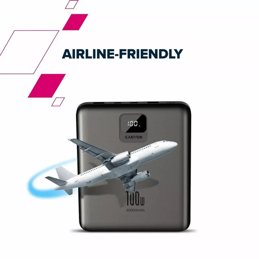 Canyon powerbank 20000mAh, 100W, PB-2008, Dark Gray