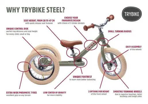 Trybike Balans bicikl 2u1 – Steel Vintage Green Matt