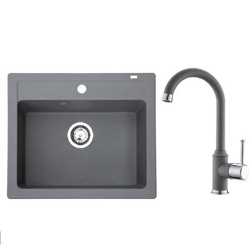 Metalac set sudoper xQuadro 60+ česma Arc N + sifon gratis / grafit siva boja