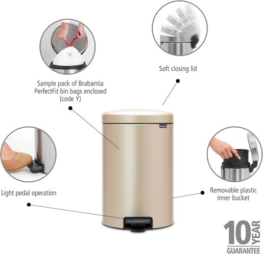 Brabantia Newicon Pedal kanta za smeće 20l, champagne 304460