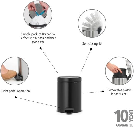 Brabantia Newicon Pedal kanta za smeće 5l, mat crna 112928