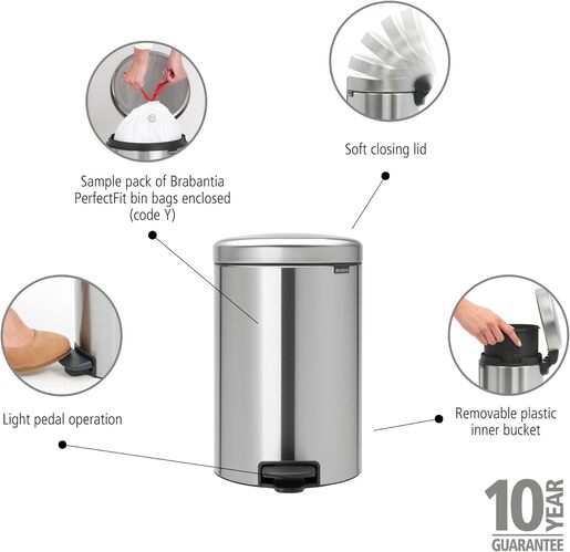 Brabantia Newicon Pedal kanta za smeće 20l, mat inox 114021