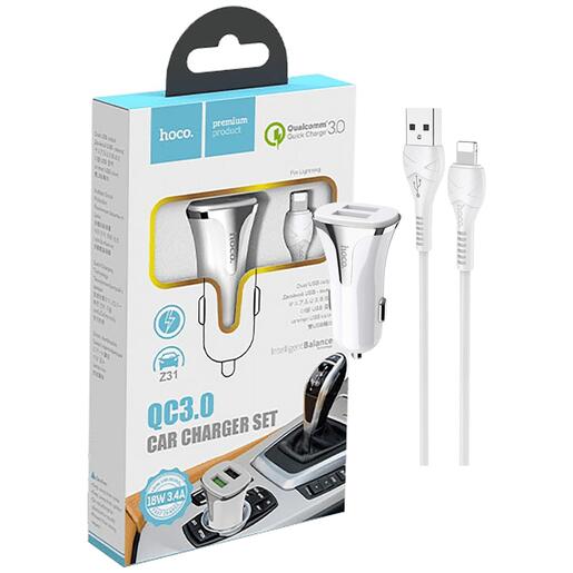 hoco. Auto punjač sa Lightning kabelom, QC, 2 x USB,  3.1 A - Z31 Universe double port, Lightning