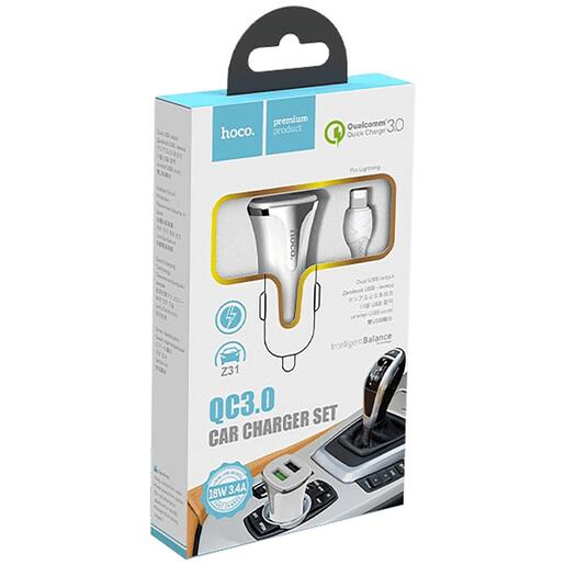 hoco. Auto punjač sa Lightning kabelom, QC, 2 x USB,  3.1 A - Z31 Universe double port, Lightning