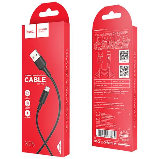 hoco. USB kabel za smartphone, USB type C kabel, 1 met., 2 A, crna - X25 Soarer USB type C, Black