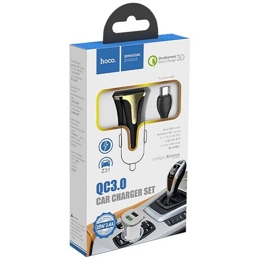 hoco. Auto punjač sa microUSB kabelom, QC, 2 x USB,  3.1 A - Z31 Universe double port, microUSB
