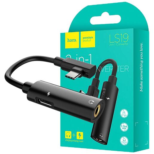 hoco. Adapter 2in1, USB type C na type C / 3.5mm - LS19 Type-C to 3.5 mm