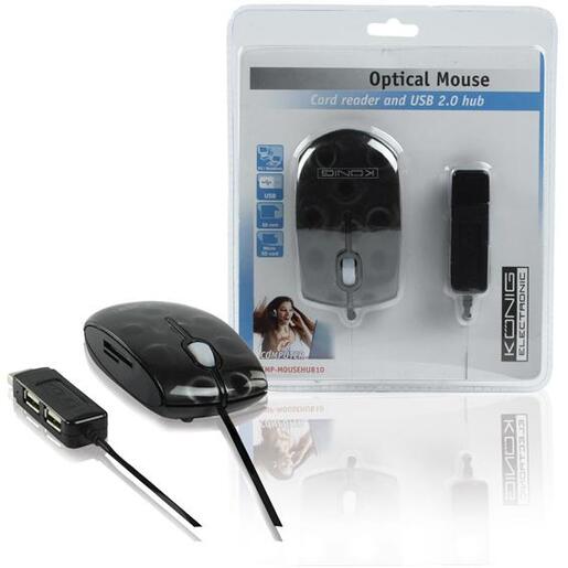 Konig Optički miš 800dpi + 2 x USB HUB i čitačem kartica - CMP-MOUSE HUB10