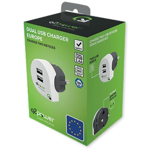 q2power Punjač kućni za smartphone, tablete, 2 x USB, 2.4A - DUAL USB CHARGER EUROPE