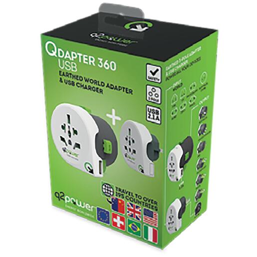 q2power Adapter, strujni, set, univerzalni + EU, USB - QDAPTER 360 USB