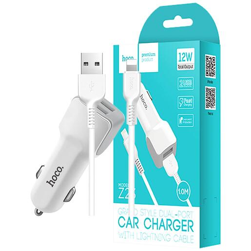 hoco. Auto punjač, set, za smartphone, Lightning kabel,USB,5V/2.4A - Z23 Grand Style set, Lightning