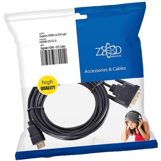 ZED electronic HDMI na DVI kabel,  2.0 met, ver. 1.4 - HDMI-DV/2.0