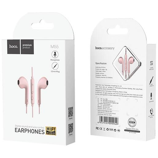 hoco. Slušalice sa mikrofonom, 3.5 mm, dužina kabela 1.2 met, pink - M55 Memory sound Pink