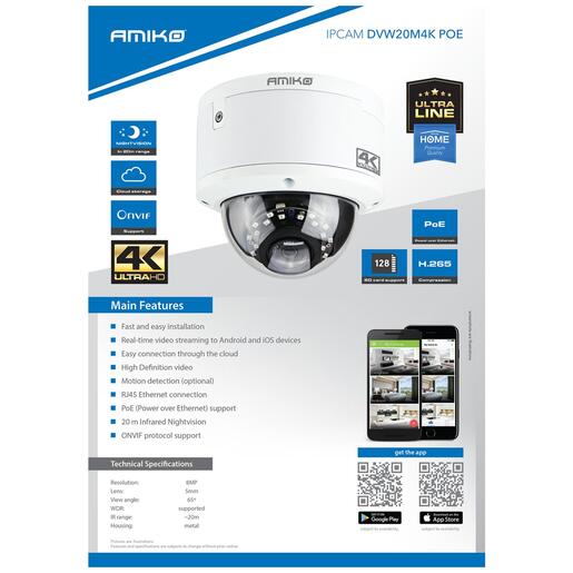 Amiko Home Kamera IP 8MP, 4K, SD utor, Lens 5mm, IR20 - DVW20M4K POE