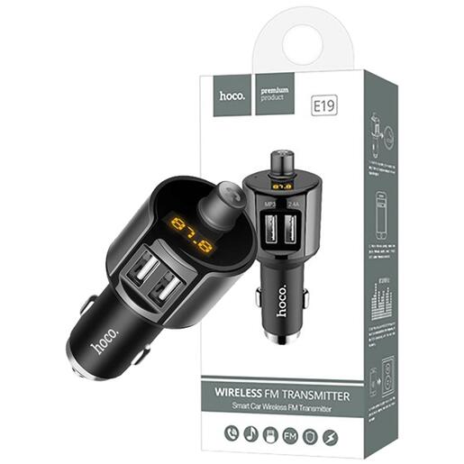 hoco. FM modulator, BT hands free, 12V/24V, 2 x USB 2,4A - E19 Smart, BT, FM, Charger