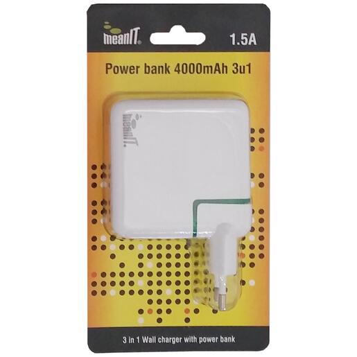 Meanit Punjač prijenosni za mobitele + LED svjetiljka, 4000mAh - POWER BANK 4000mAh, 3IN1