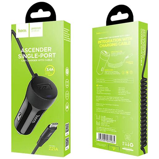 hoco. Auto punjač za smartphone, USB,  2.4A - Z21A Ascender single USB