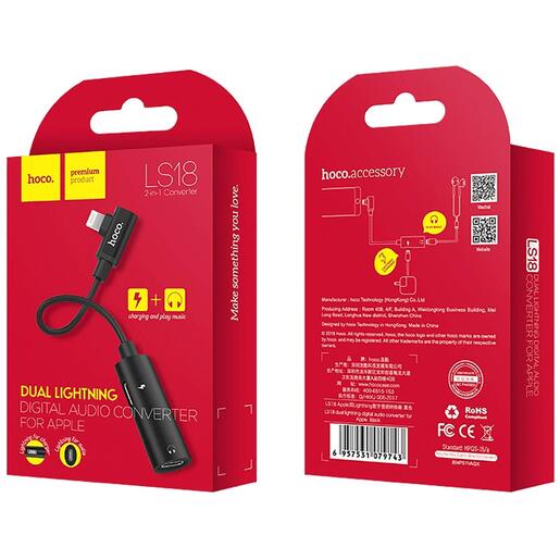 hoco. Adapter za slušalice 2in1, iPhone,Lightning na 2 x Lightning - LS18 Lightning to Lightning