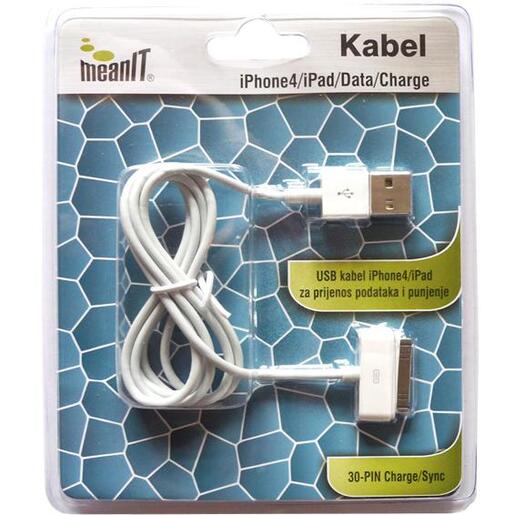 Meanit USB kabel za Iphone 3 / 4, dužina 1.0  metar, bijeli - KABEL ZA IPHONE 3 / 4