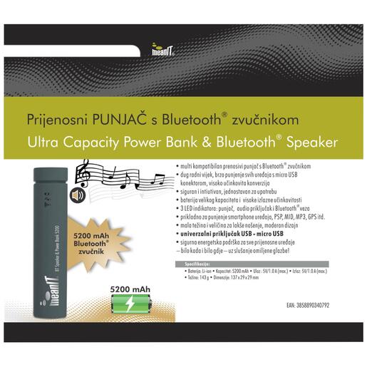 Meanit Punjač prijenosni za mobitele +  BT zvučnik, 5200mAh - PPS6