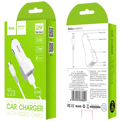 hoco. Auto punjač, set, za smartphone, micro USB kabel,USB,5V/2.4A - Z23 Grand Style set, micro USB