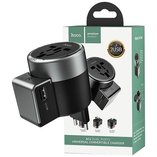 hoco. Punjač kućni, univerzalni, EU/UK/US/AU, 2 x USB,2.5 A - AC4 Dual port rotating charging